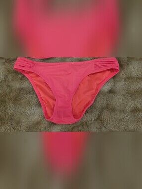 Shade & Shore Hot Coral Pink Ruched-Side Bikini Bottom Sz Large